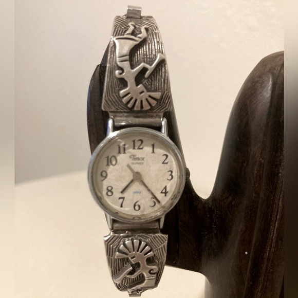 Vintage Kokopelli Navajo Sterling Silver Old Pawn Watch Bracelet - Picture 2 of 7